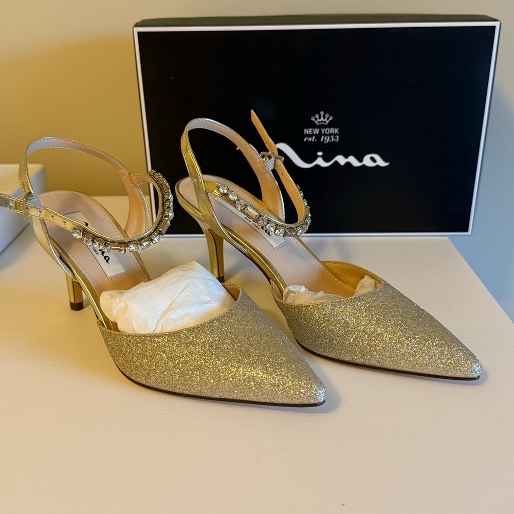 Nina Gold Glitter Tonya Slingback Heels